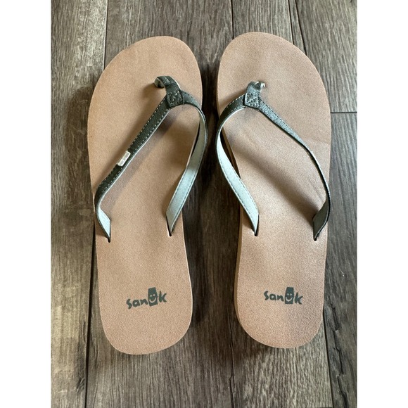 Sanuk Yoga Joy Olive Green Flip Flops Size 8 - Picture 1 of 4